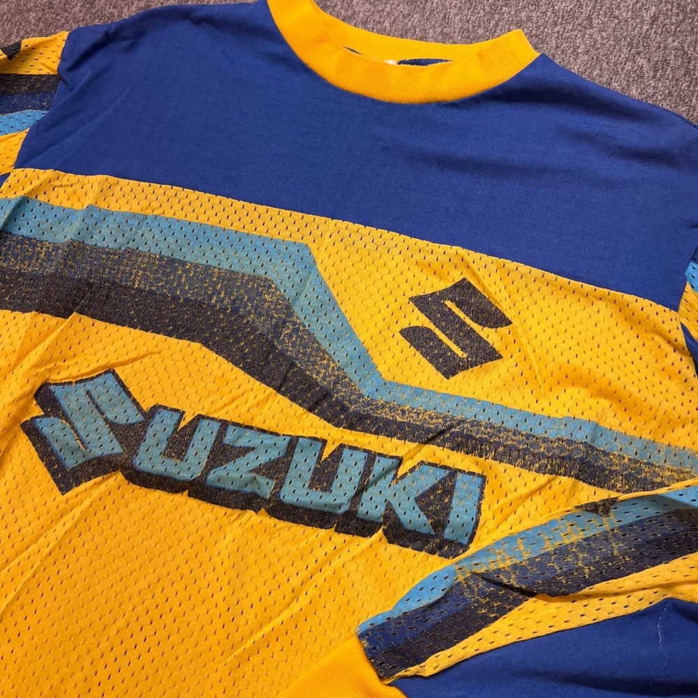 Vintage Suzuki Motocross Jersey Yellow Blue Mesh Racing Shirt XL Made in USA